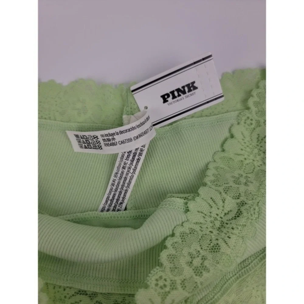 PINK Victoria's Secret Ribbed Lace Trim Cheeky Panty Mint Green XS NEW